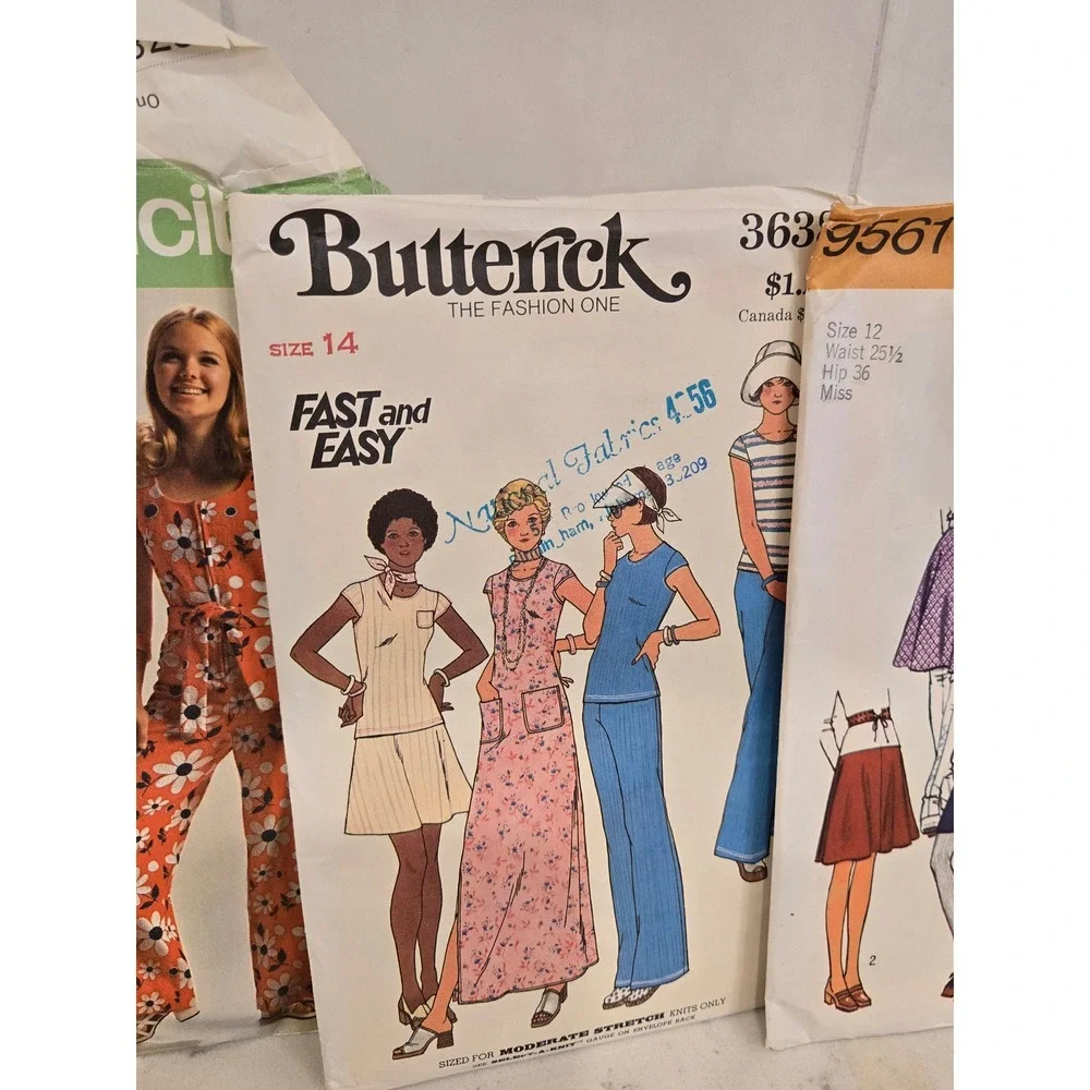 Vintage 70s 60s Sewing Pattern Lot Simplicity Butterick Jumpsuit Dress Skirt 4pc